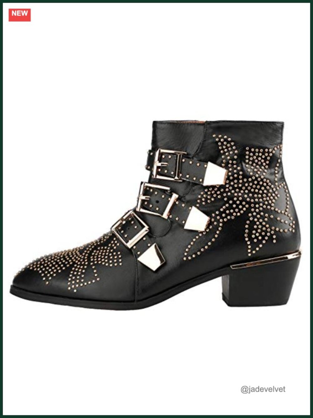 Studded Leather Ankle Boots Chunky Heel Buckle Punk Booties